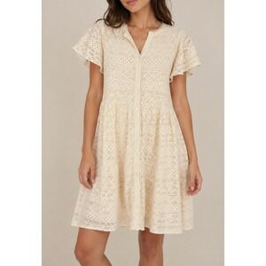 NWT Downeast L'Amour Cream Lace Midi Dress Button Western Cottagecore Bohemian L